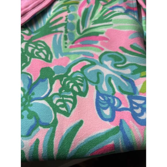 Lilly Pulitzer Donna Romper 12 Womens Pink Green Floral Side Tie Coconut Row New - Picture 16 of 16